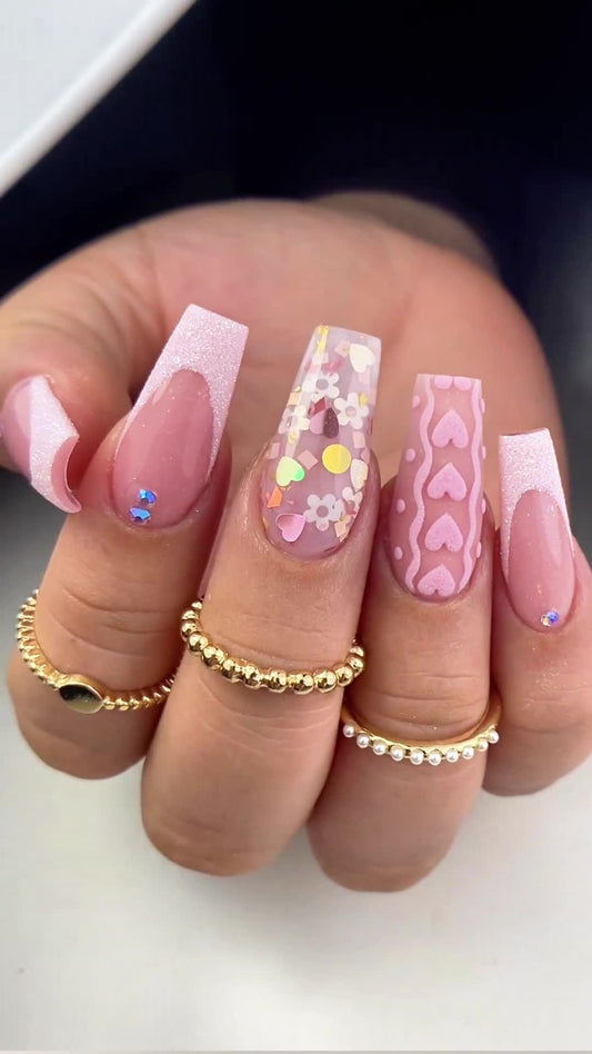 Charming party pink handmade nails